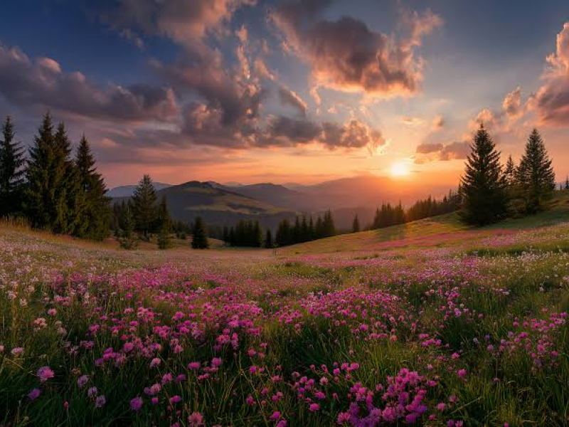 Immagine di un prato all'alba